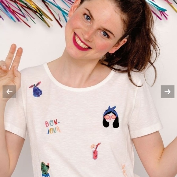 Des Petits Hauts navy blue embroderies tee shirt size 1 - Picture 2 of 12